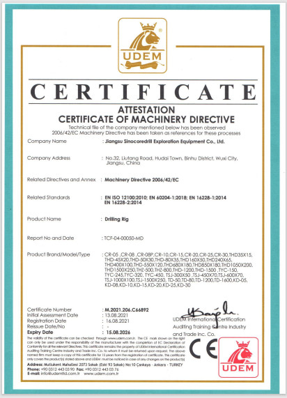 Porcellana Jiangsu Sinocoredrill Exploration Equipment Co., Ltd Certificazioni